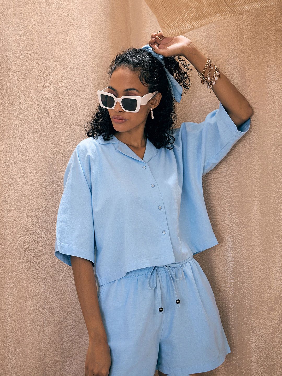 Pink Paprika by Blue Crop Shirt With Shorts Co-Ords Set 4