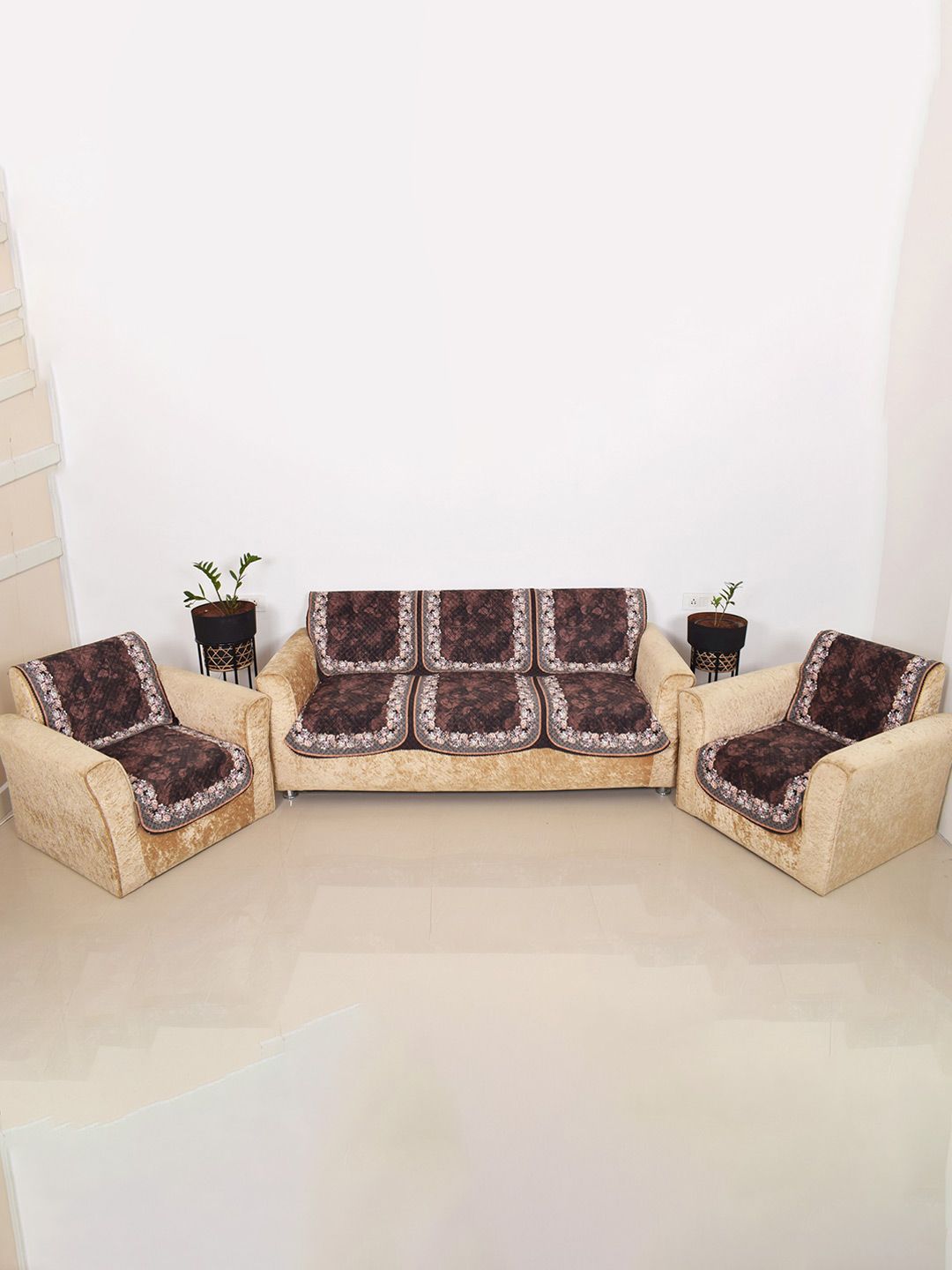 Buy BELLA TRUE Flower Strip Floral Polyester Washable 6PC Straight 5 Seater Sofa Cover 27In -  - Home for Unisex