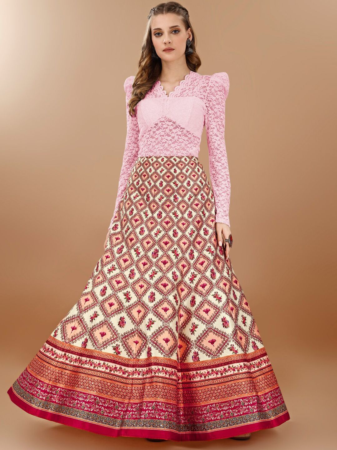 SAPTRANGI Printed Flared Maxi Skirts
