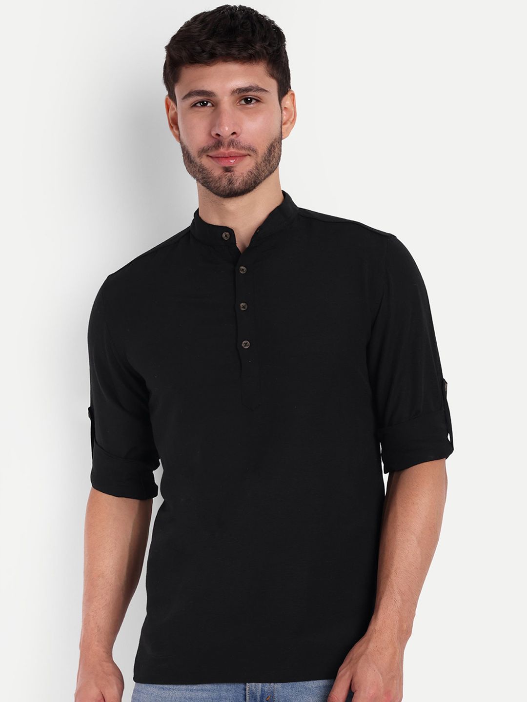Springberry Mandarin Collar Roll-up Sleeves Pathani Kurta
