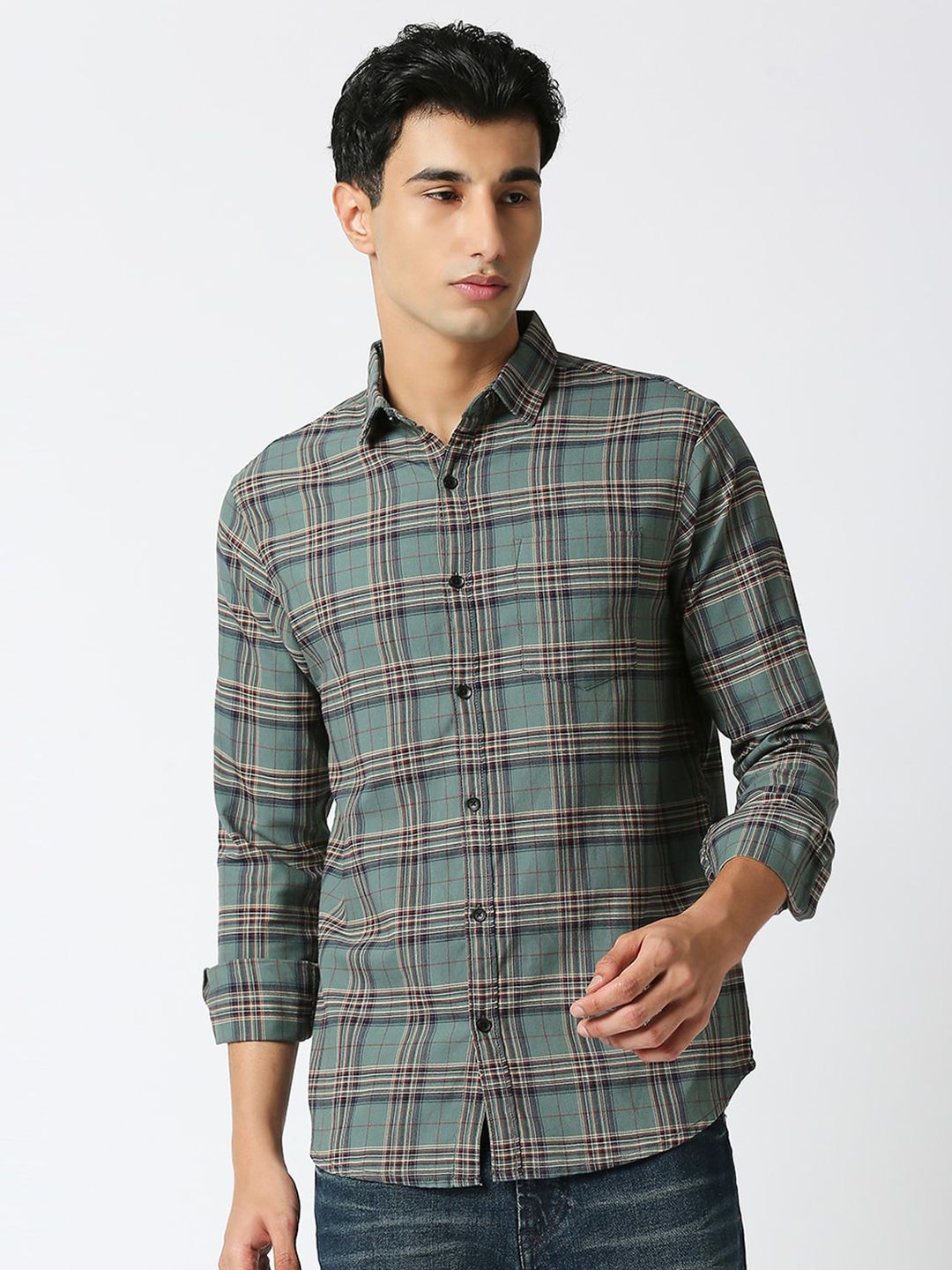 HJ HASASI Men Relaxed Tartan Checks Opaque  Casual Shirt
