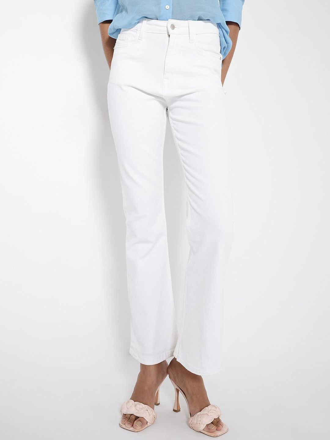 RAREISM Women White Plain Bootcut Fit Mid Rise Jeans