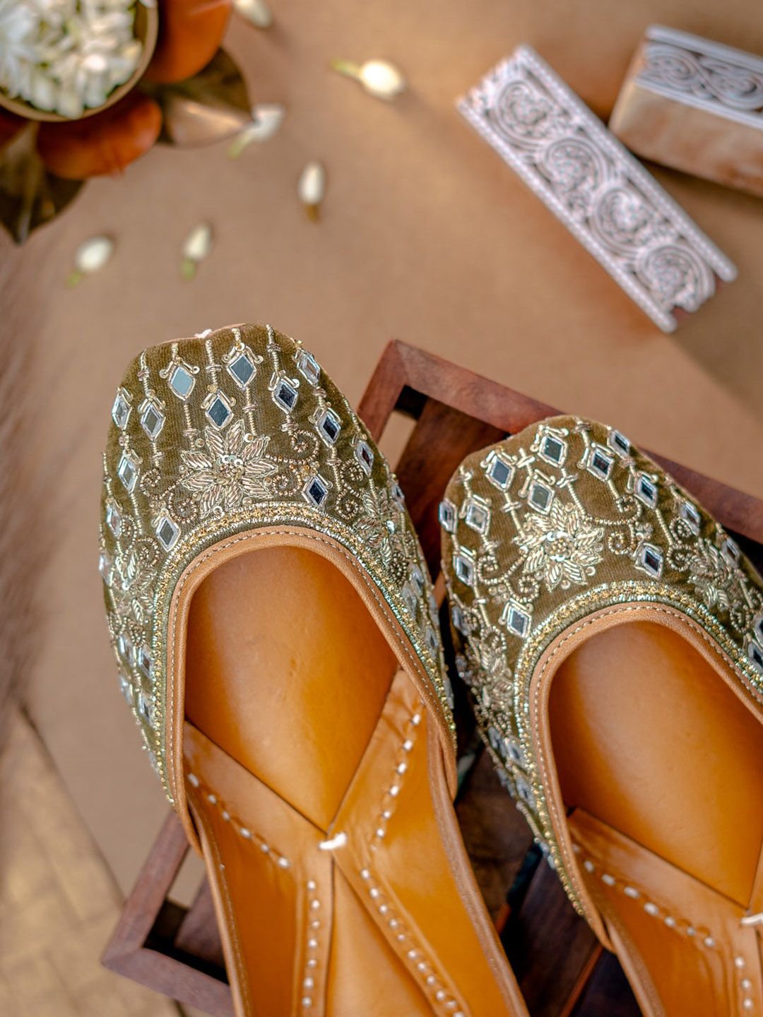 NR By Nidhi Rathi Embellished Square Toe Mojaris Ethnic Flats