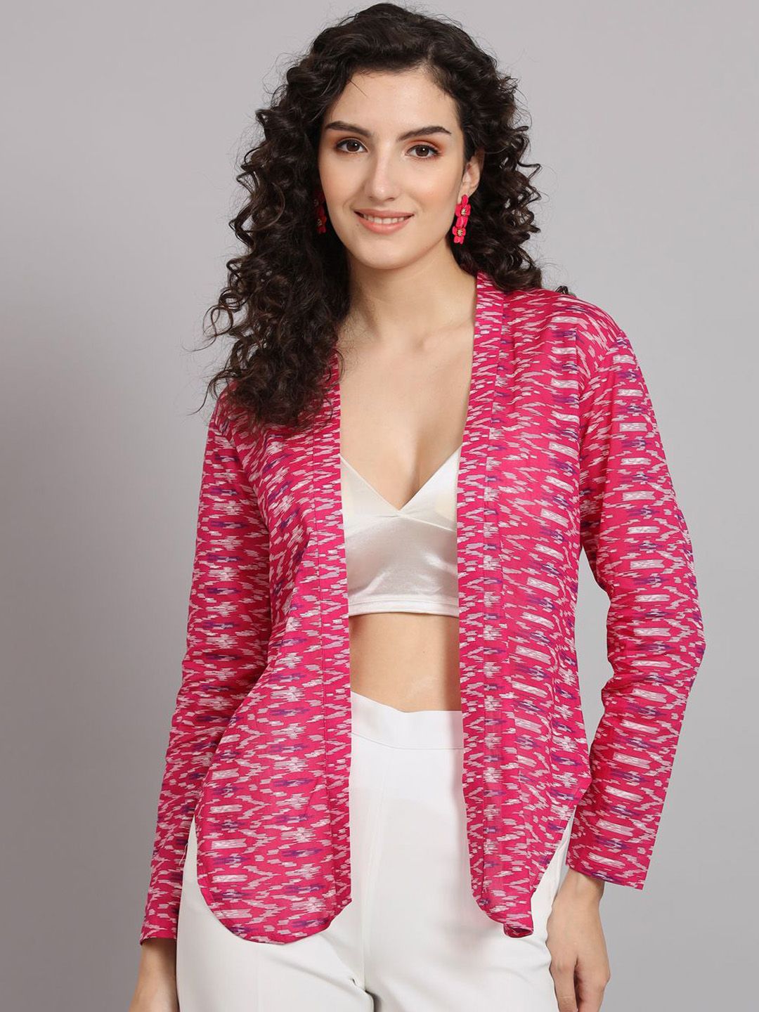 PowerSutra Printed Cotton Open Front Shrug