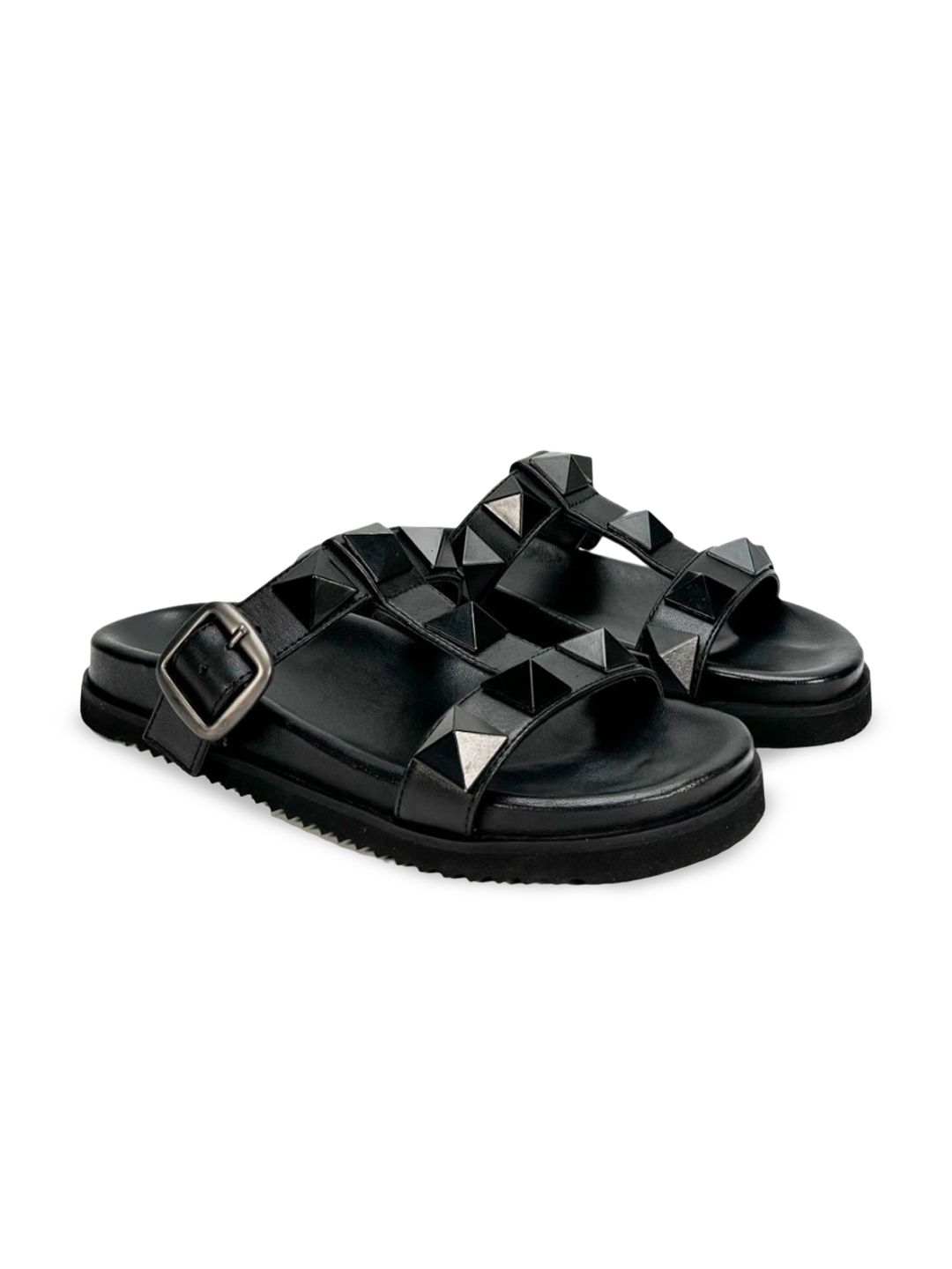HEEL YOUR SOLE Embellished Leather Open Toe Flats