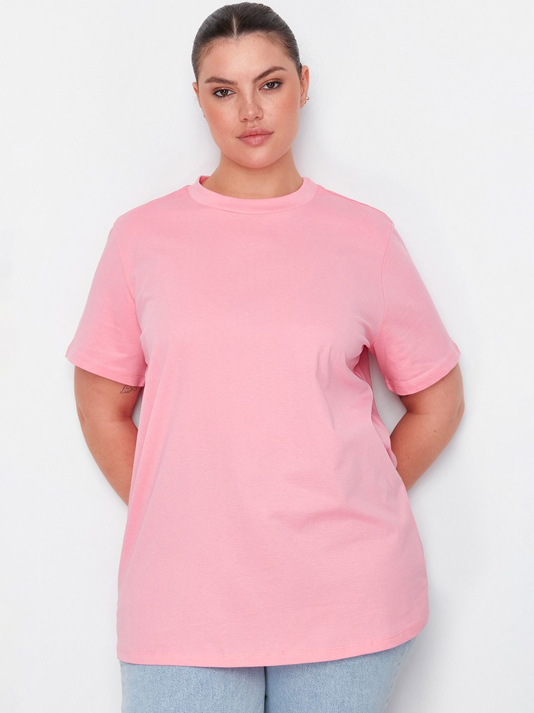 Trendyol Plus Size Drop-Shoulder Sleeves Cotton Regular T-shirt