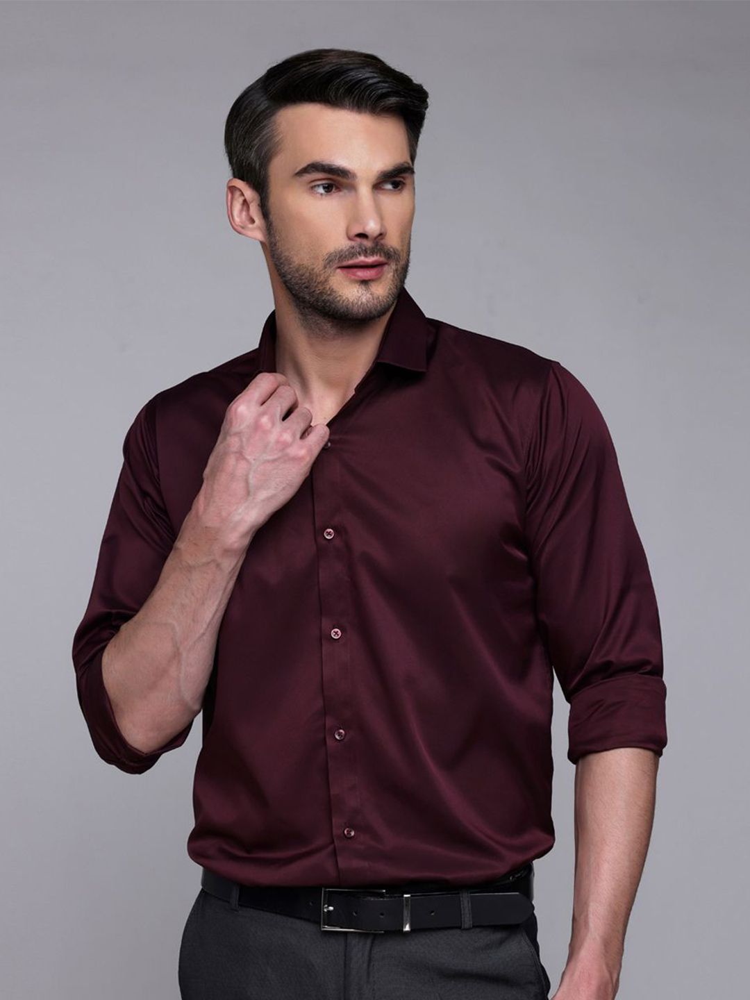 FILO HEVIS Classic Spread Collar Satin Formal Shirt