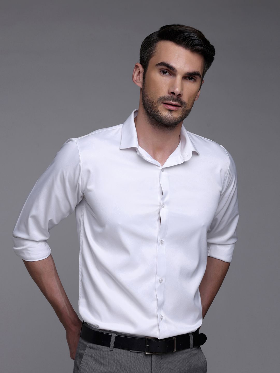 FILO HEVIS Classic Spread Collar Satin Formal Shirt