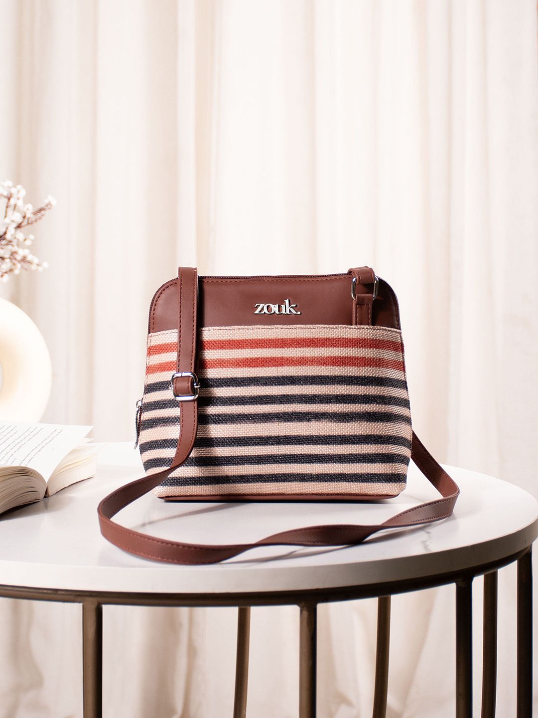 Buy ZOUK Qutub Striped Jute Structured Sling Bag -  - Accessories for Women