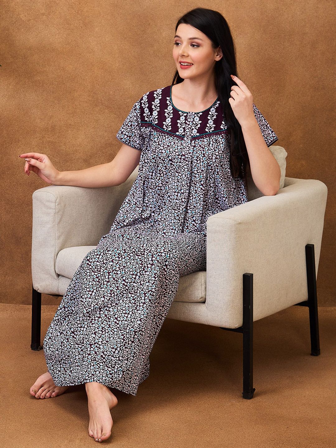 AV2 Floral Printed Pure Cotton Maxi Nightdress
