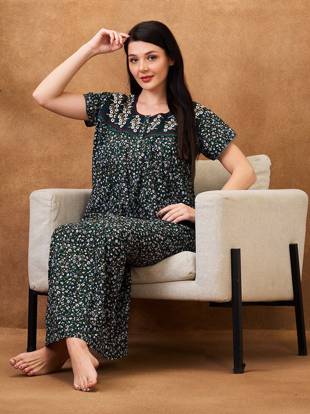 AV2 Printed Pure Cotton Maxi Nightdress