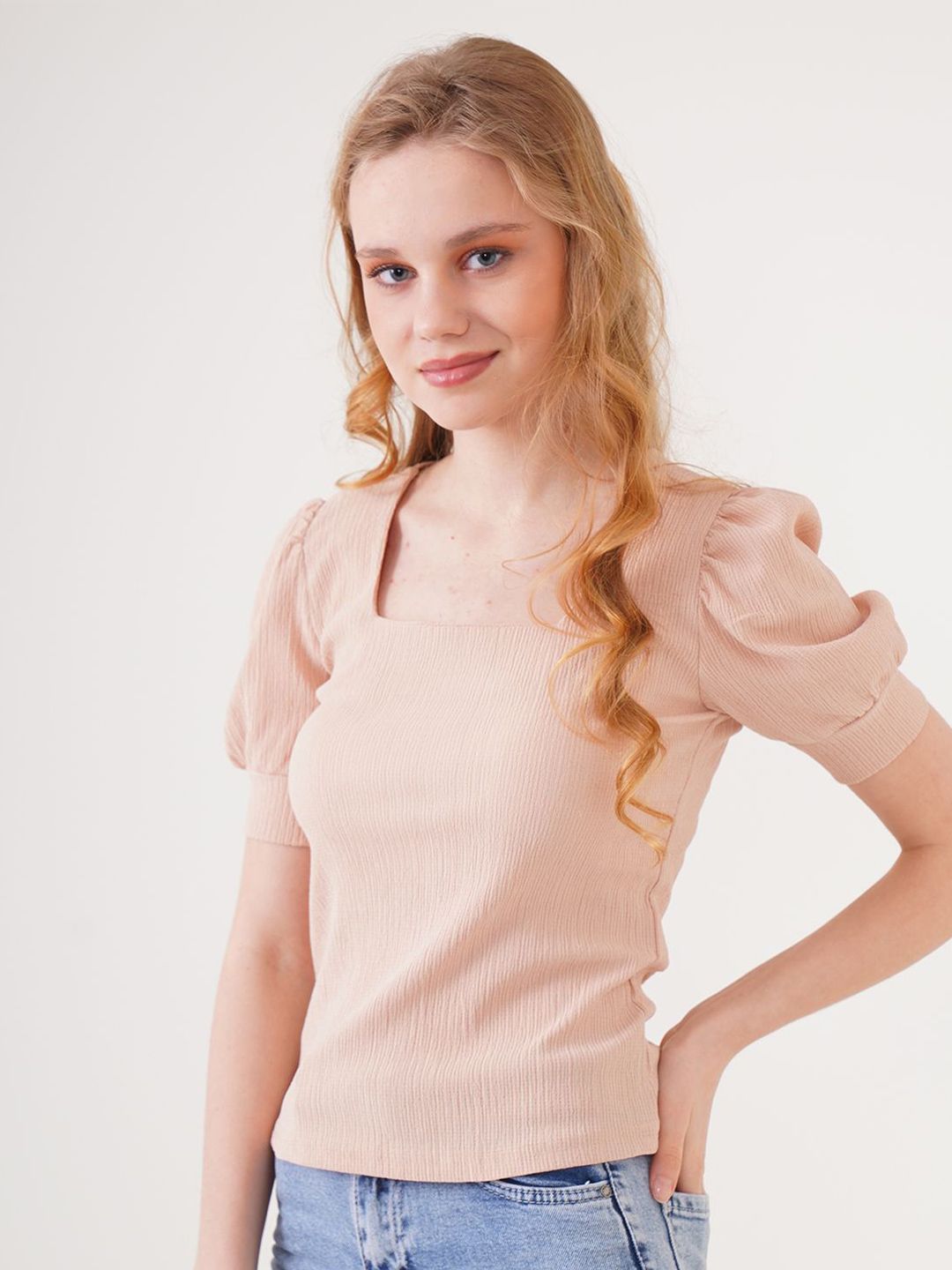 BIGDART Square Neck Puff Sleeves Casual Top