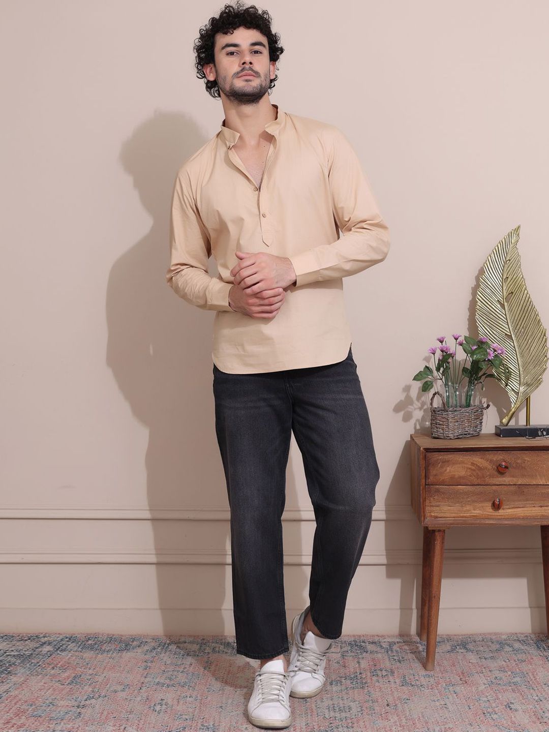MIDAV Mandarin Collar Short Cotton Kurta
