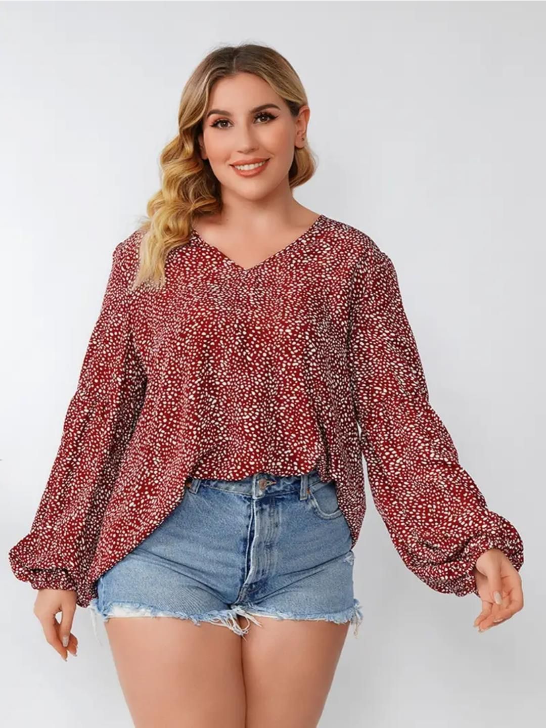 CURVE BY KOTTY Plus Size Abstract Printed Puff Sleeve Crepe Top
