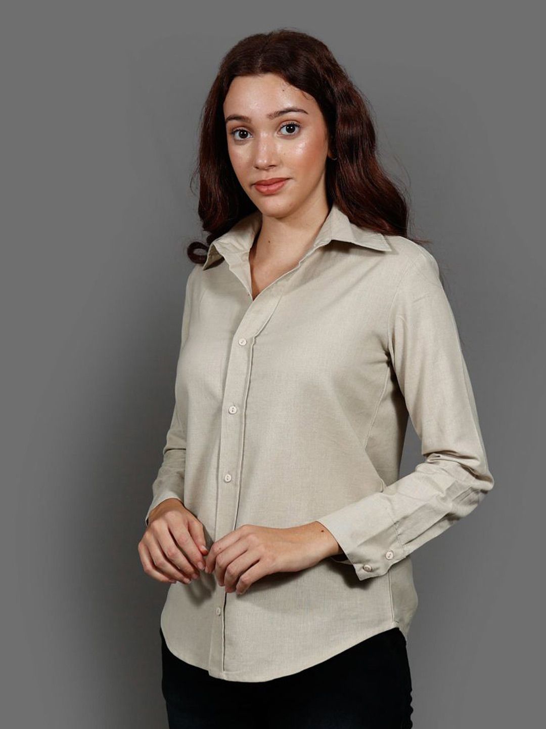 The Roadster Lifestyle Co. Beige Spread Collar Cotton Shirts