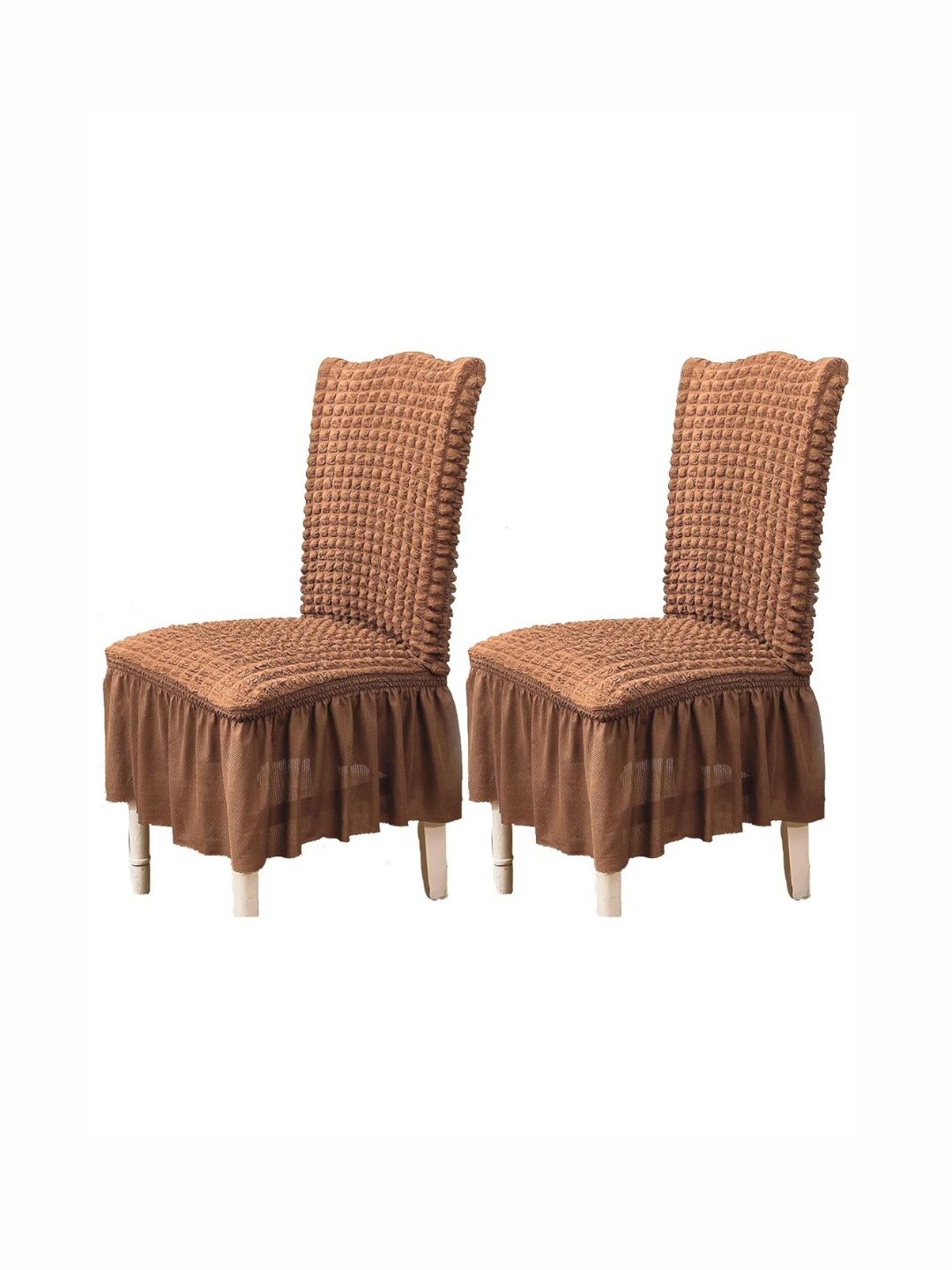 HOUSE OF QUIRK Brown 2 Pieces Bubble Frill Stretchable Removable Chair Covers