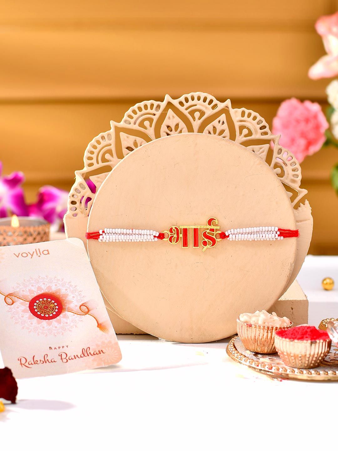 Red Enamel Bhai Rakhi For Brother