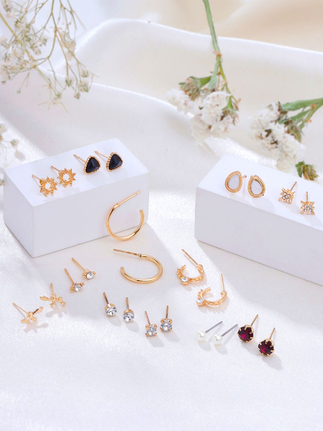 Buy Yellow Chimes 12 Pairs Contemporary Studs Hoop Earrings -  - Accessories for Women