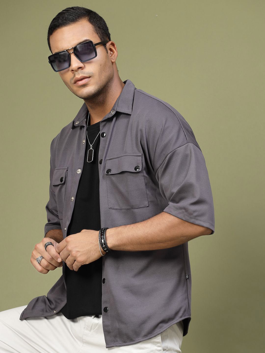 Charcoal Solid Regular Fit Casual Shirt