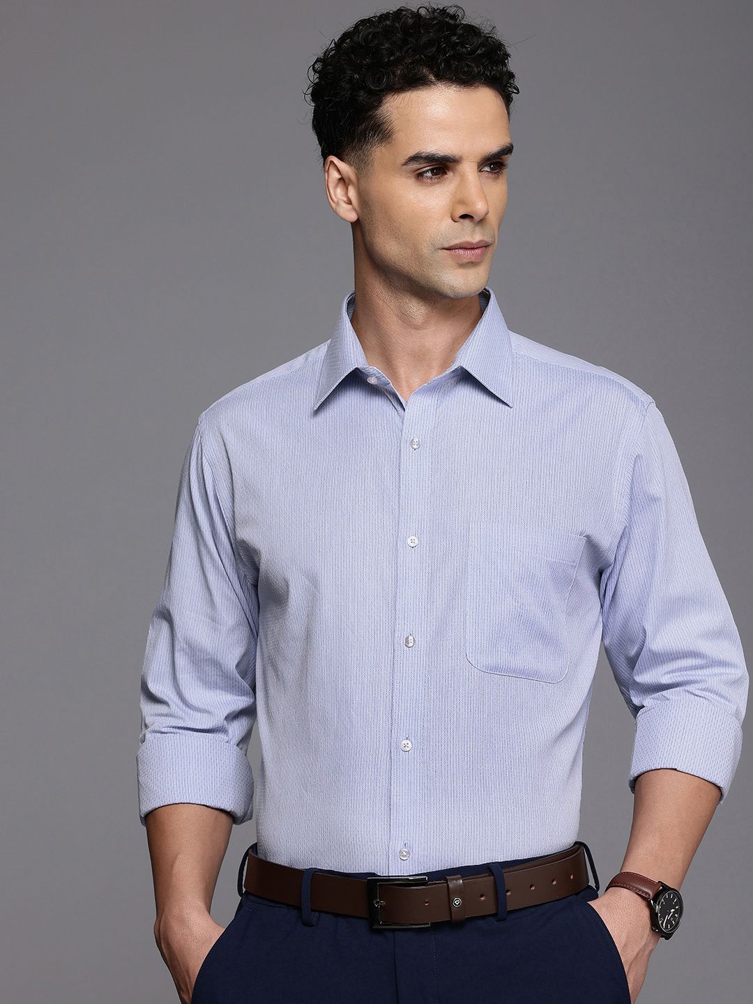Raymond Slim Fit Opaque Striped Pure Cotton Formal Shirt