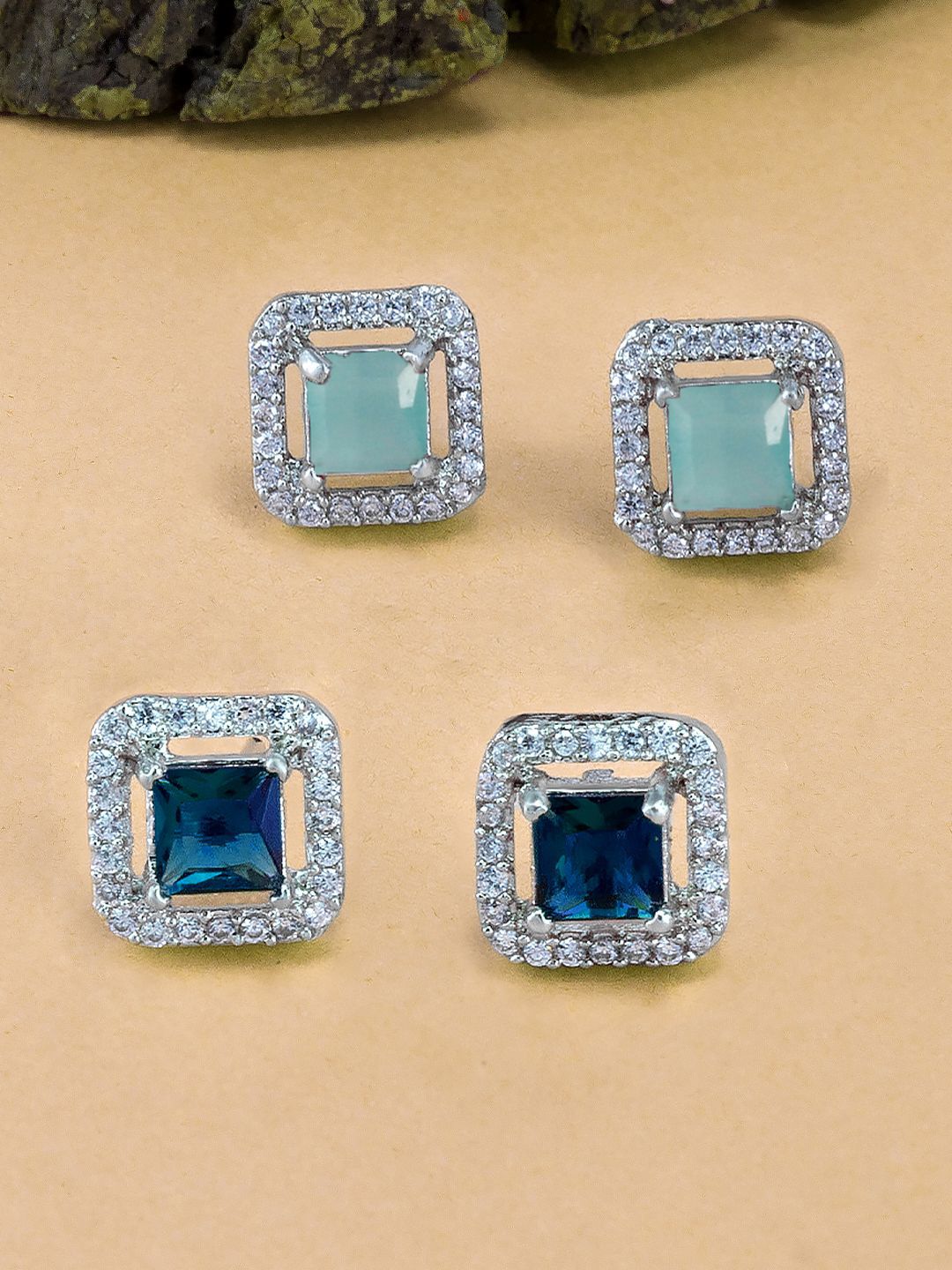 Buy PRIVIU Women Pair Of 2 Square Studs Earrings 3g Each -  - Accessories for Women
