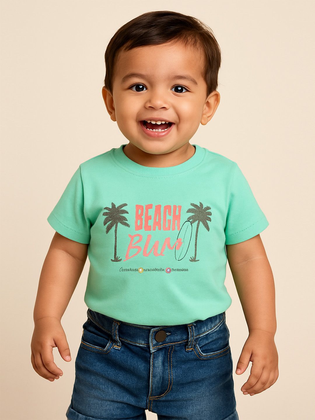 MeeMee Boys Tropical Printed Round Neck Cotton T-shirt