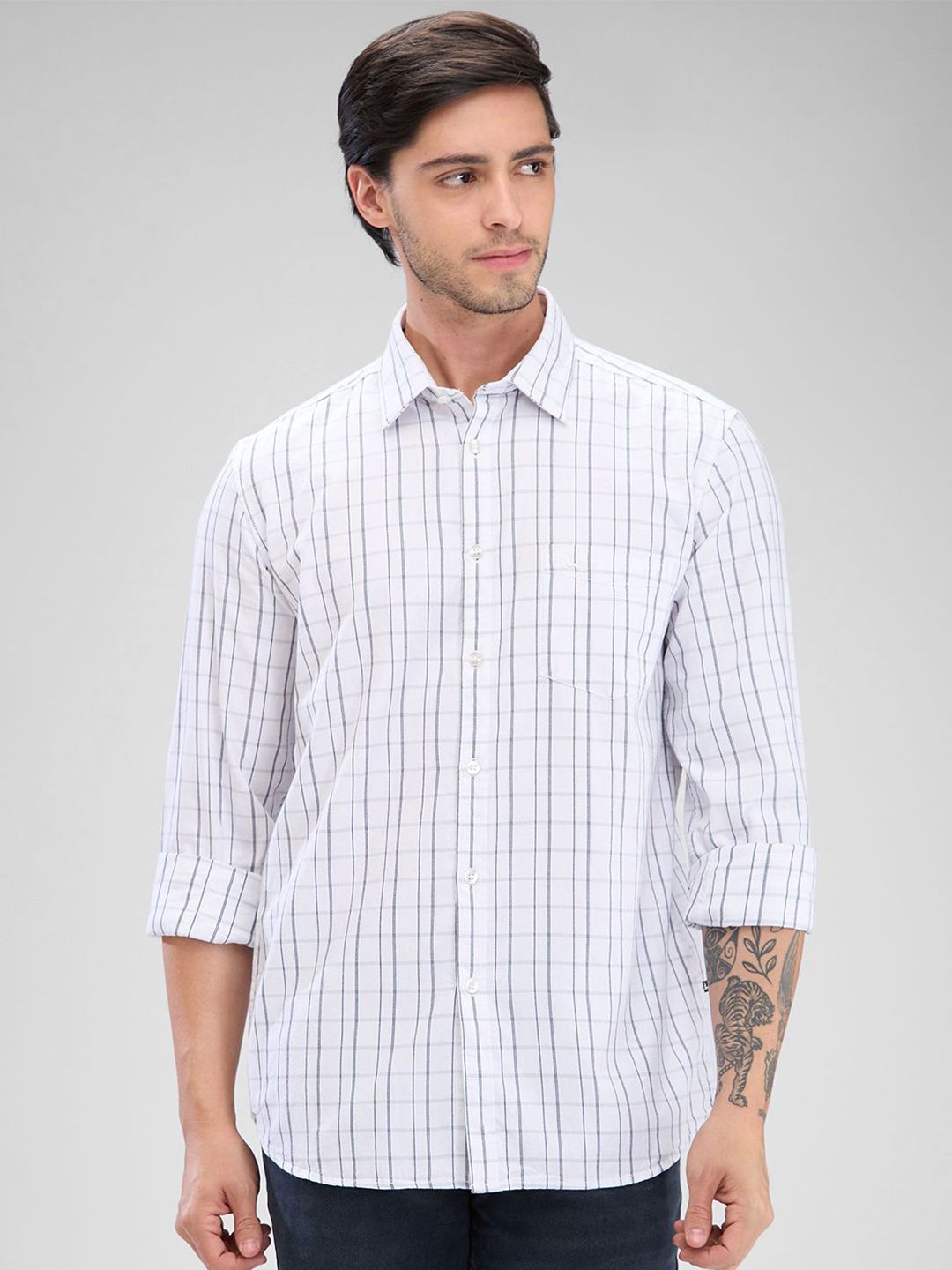 Parx Men Slim Fit Grid Tattersall Checks Opaque Checked Casual Cotton Shirt