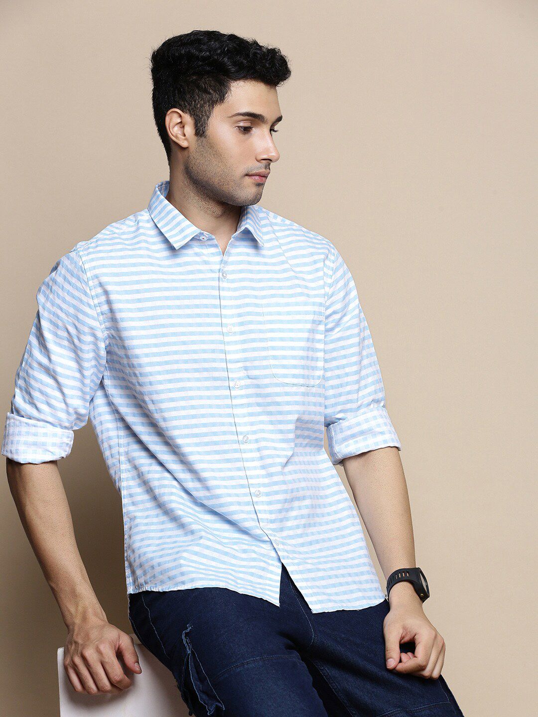 INVICTUS Sport Slim Fit Horizontal Striped Cotton Casual Shirt