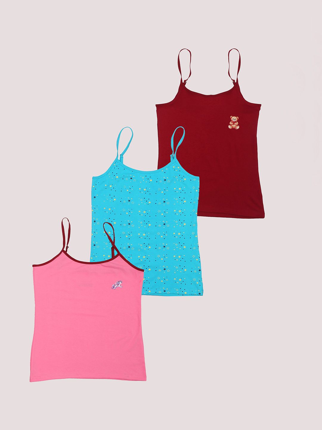 F&S Girls Pack Of 3 Printed Cotton Camisoles