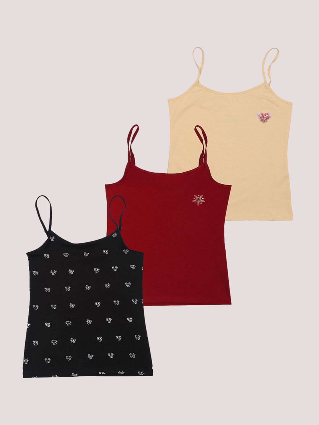 F&S Girls Pack Of 3 Printed Cotton Camisoles