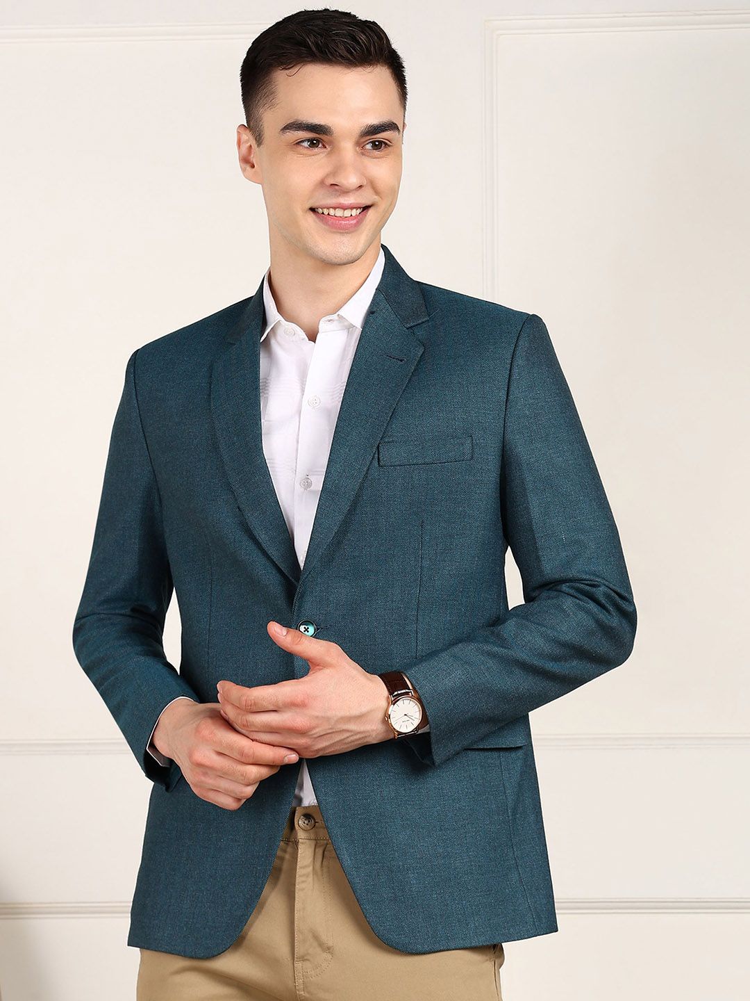 FUBAR Notched Lapel Collar Single-Breasted Slim-Fit Formal Blazer