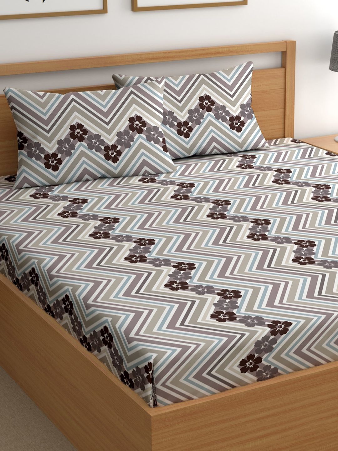Buy CHHAVI INDIA Grey Floral Microfiber 210 TC King Fine Bedsheet With 2 Pillow Covers 108 X 98 Inches -  - Home for Unisex