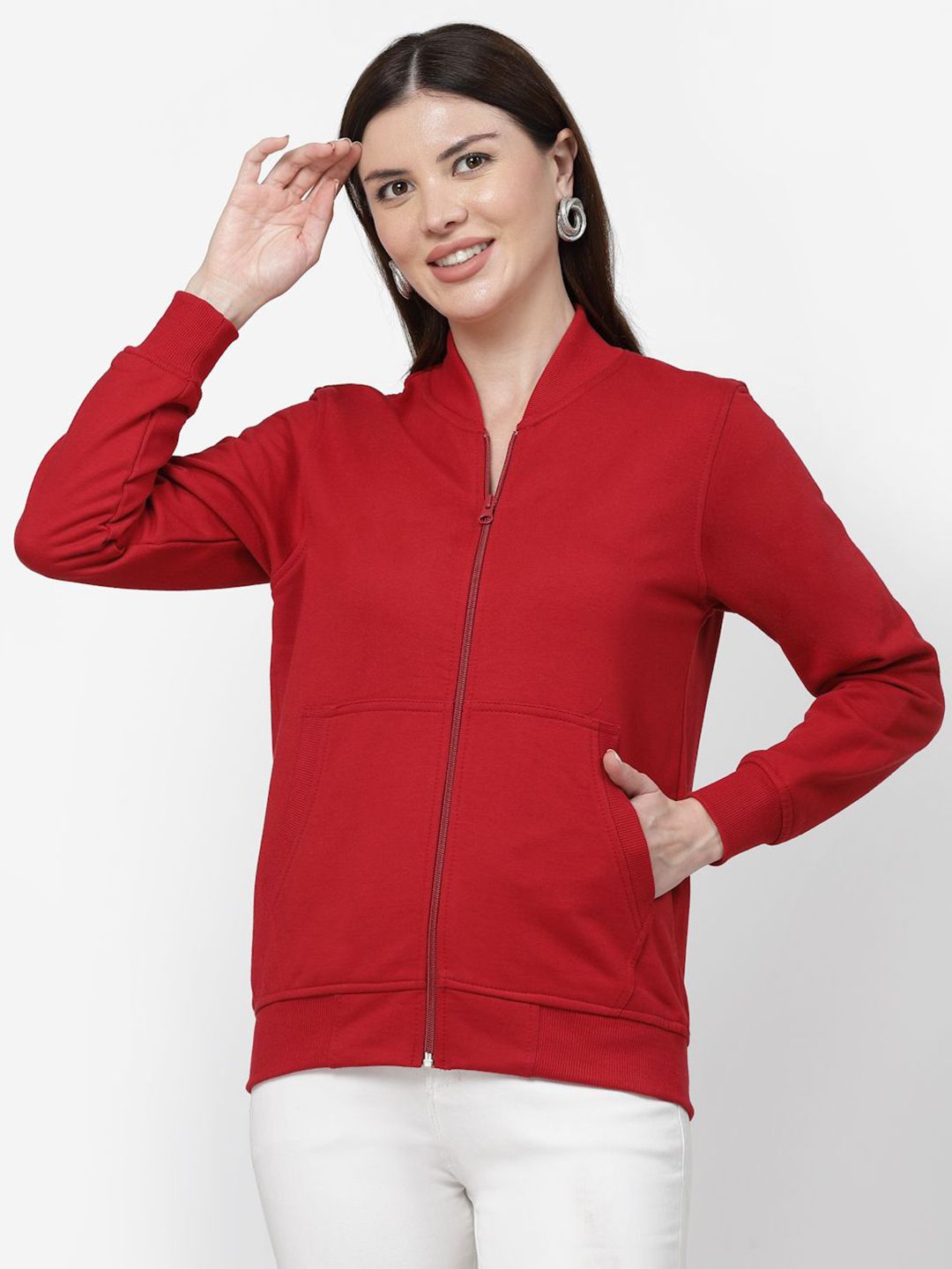 Kalt Women Solid High Neck Sweatshirt