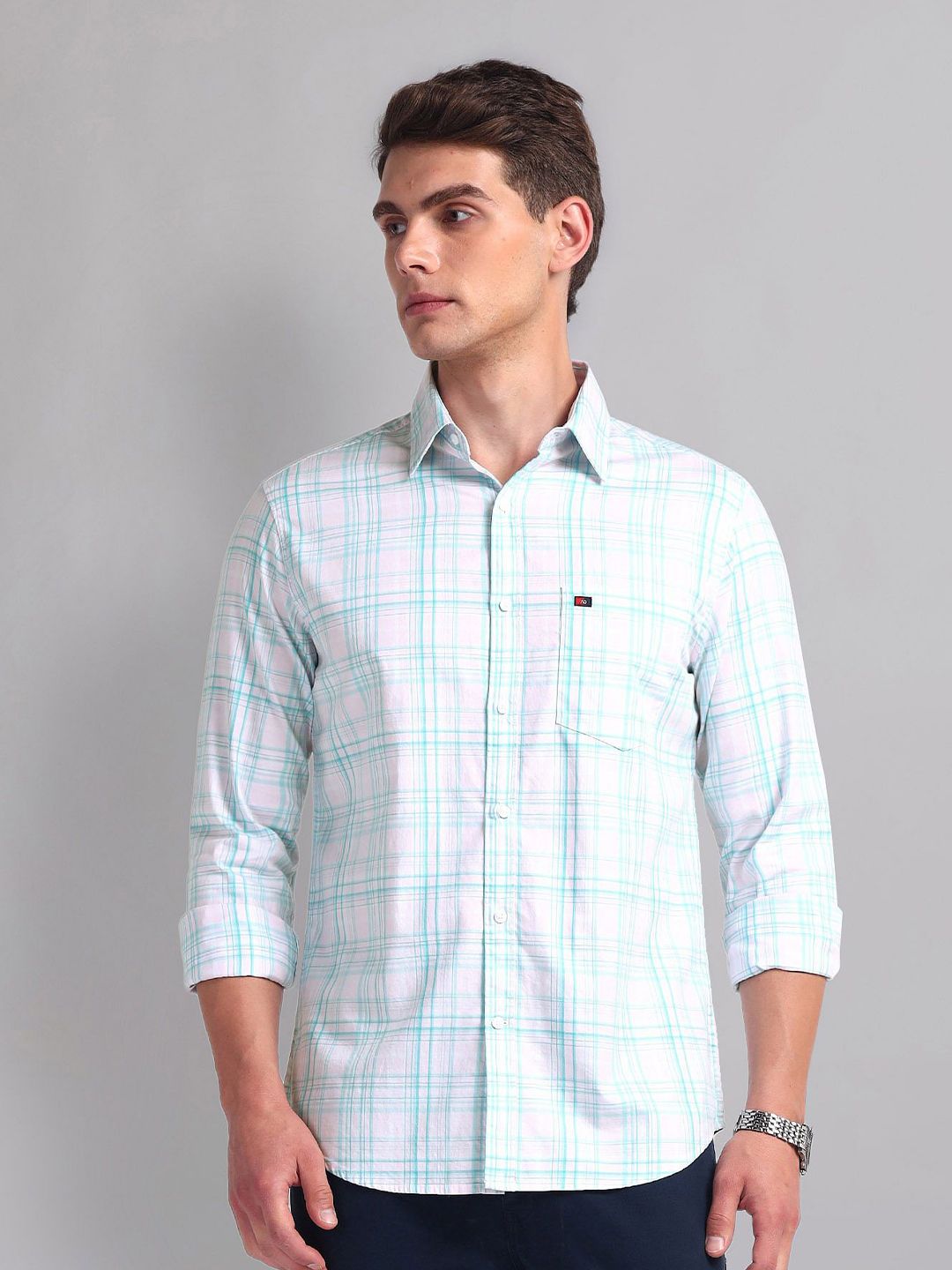 AD By Arvind Men Tartan Checked Pure Cotton Casual Shirt