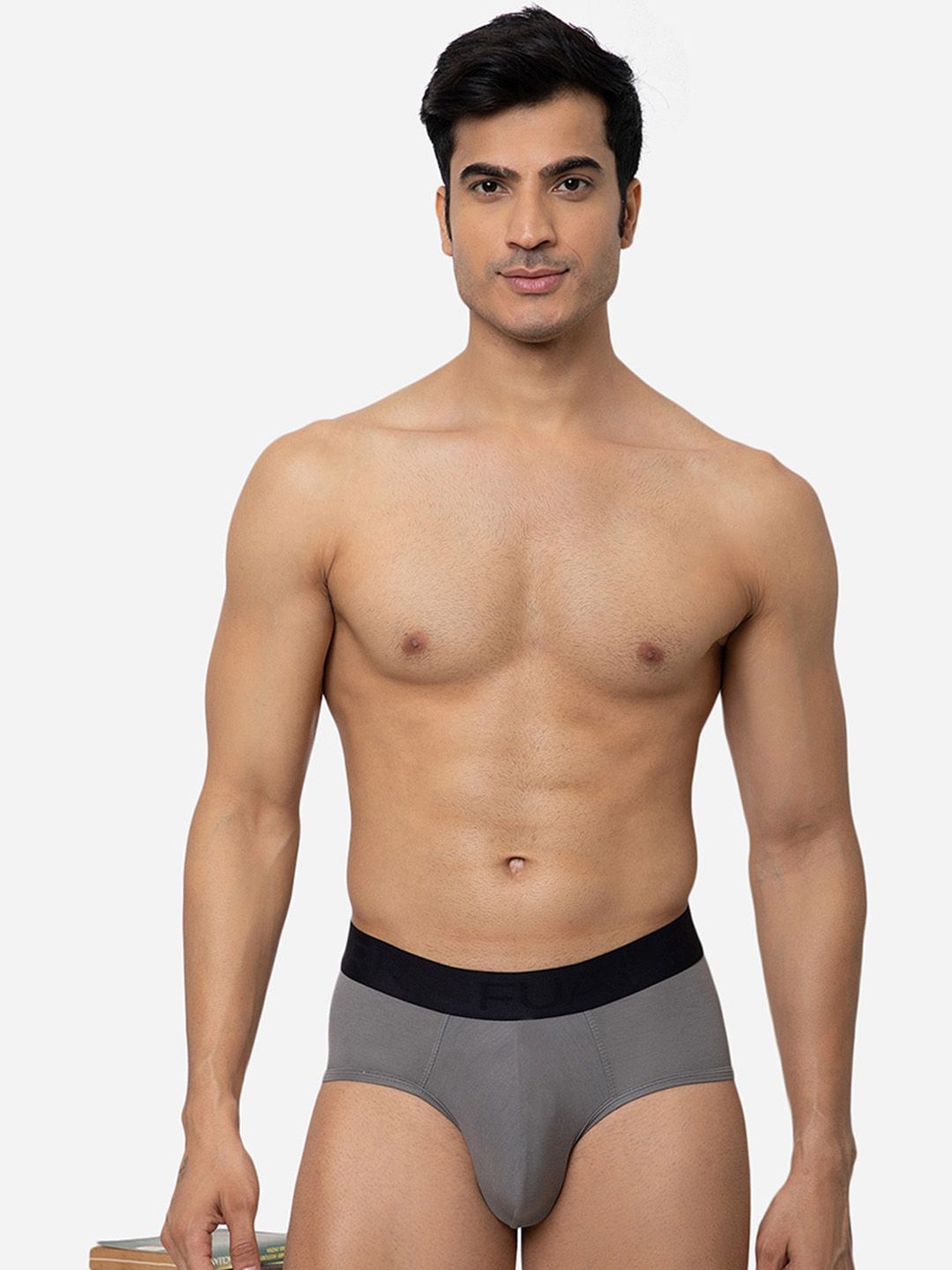 FUAARK Grey Mid-Rise Anti Microbial Basic Brief Modal Briefs