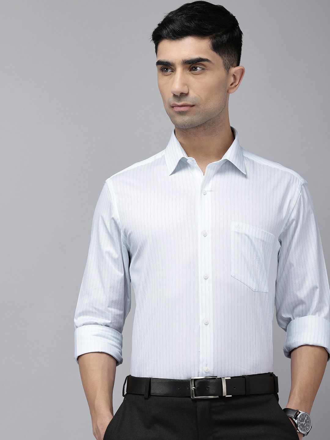 Arrow Manhattan Slim Fit Opaque Striped Pure Cotton Formal Shirt