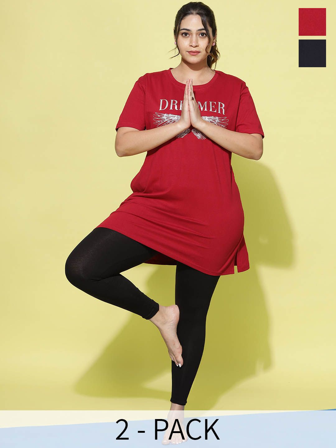 Buy 9shines Label Pack Of 2 Printed Cotton Long Lounge T Shirts Plus Size -  - Apparel for Women
