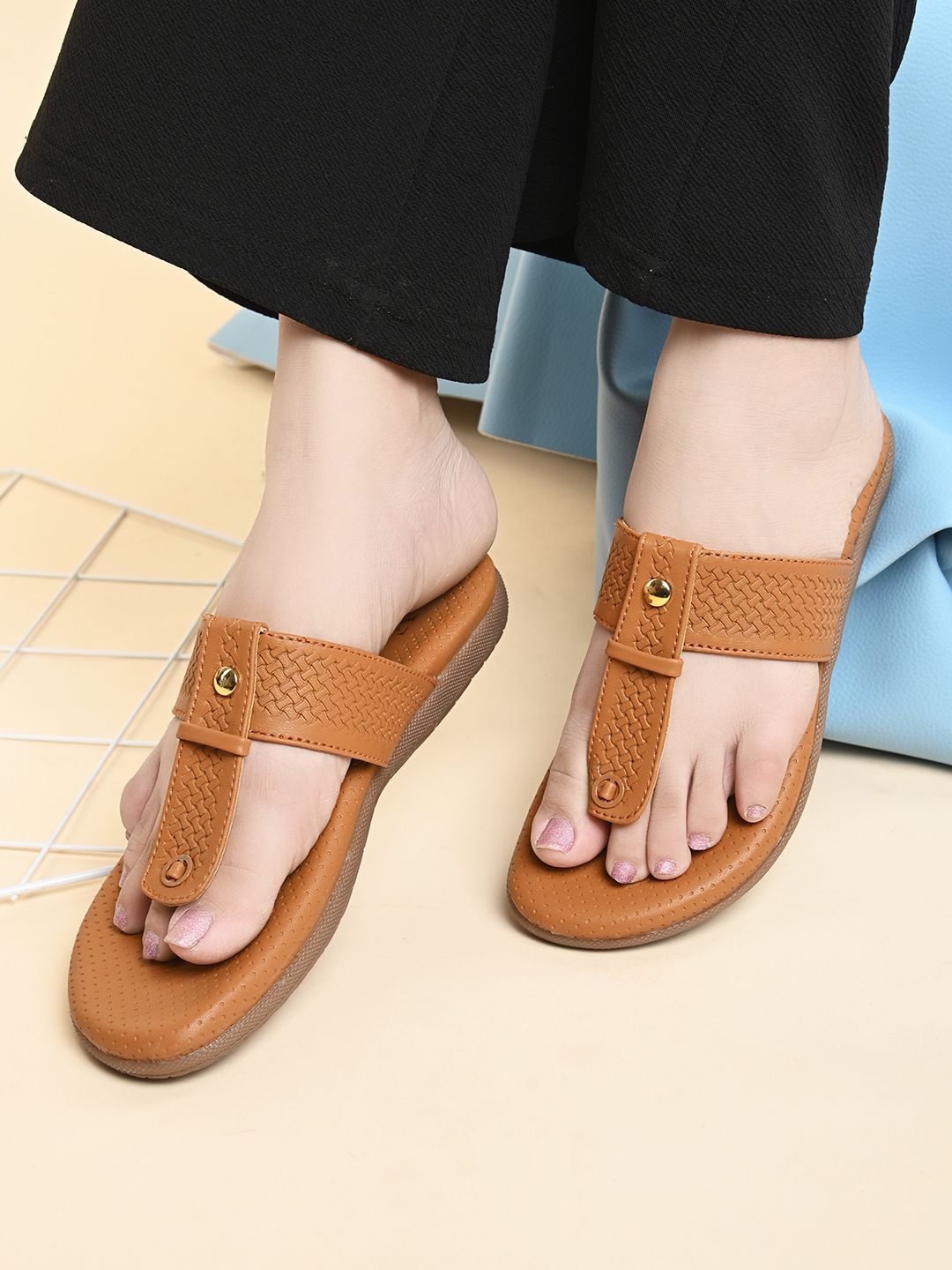 XE Looks Synthetic Leather With Cushioned Sole Slip-On Slippers