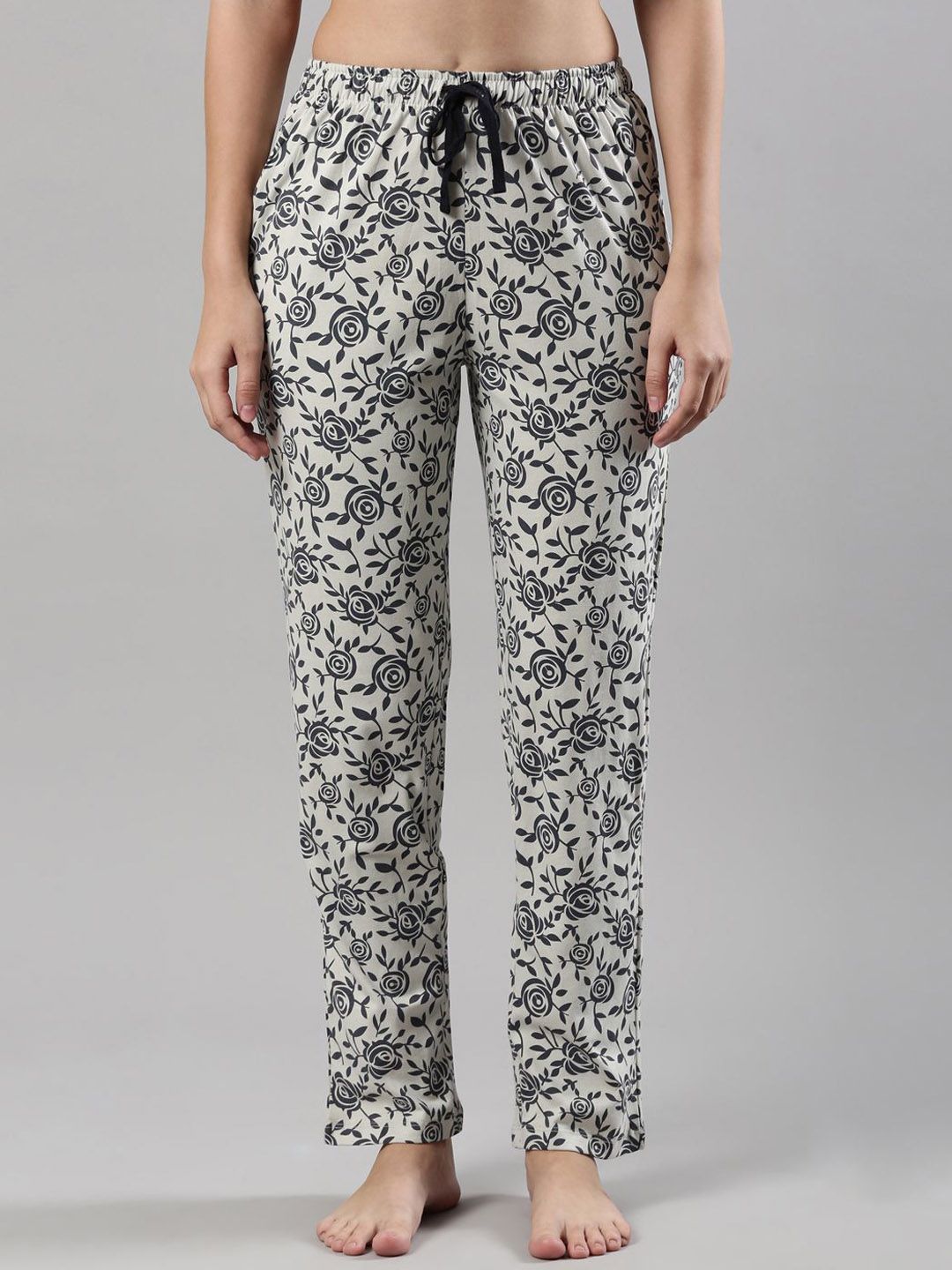 Femmora Women Floral Printed Mid-Rise Pure Cotton Lounge Pants