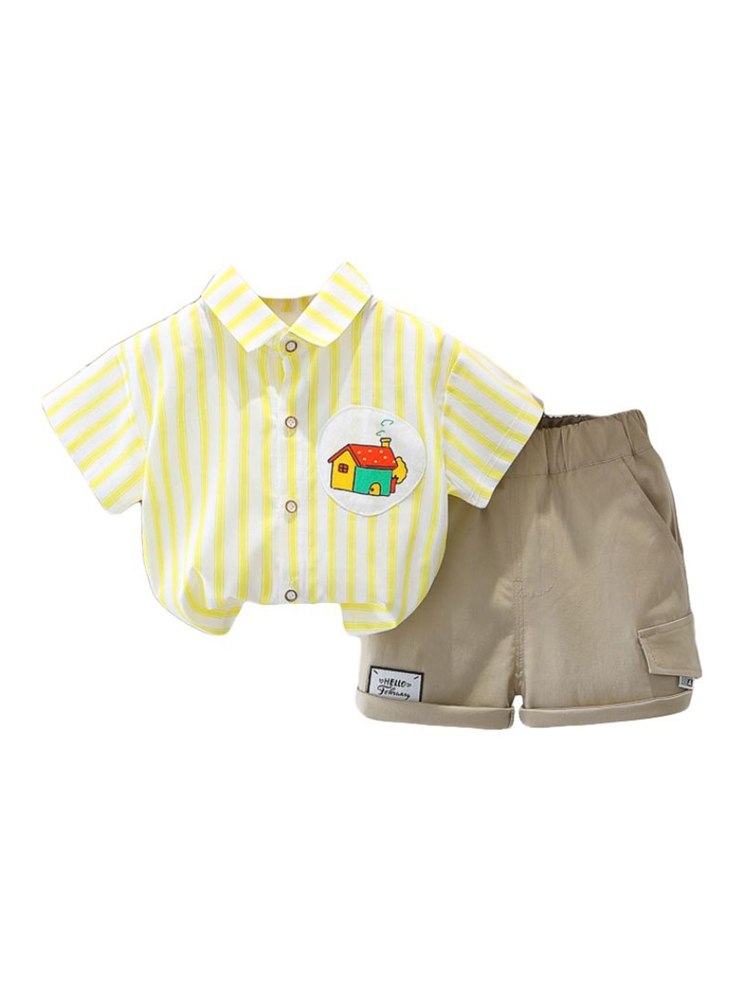 StyleCast x Revolte Boys Yellow & White Vertical Striped Shirt & Shorts