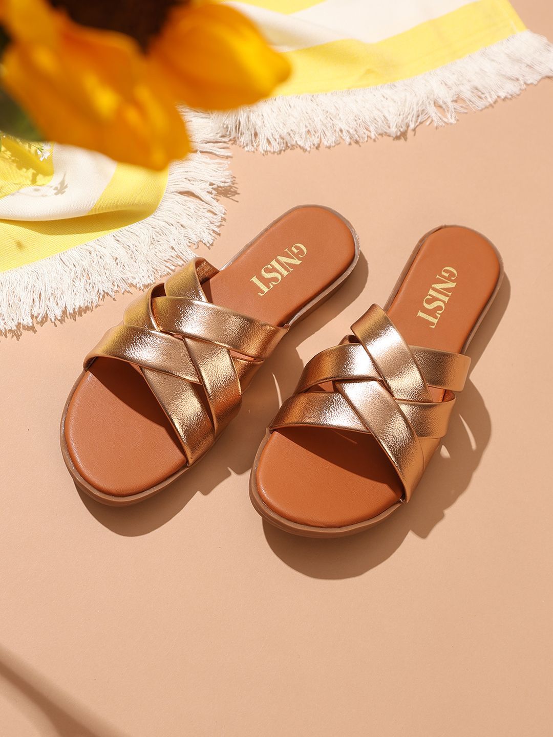 GNIST Women Textured Open Toe Flats