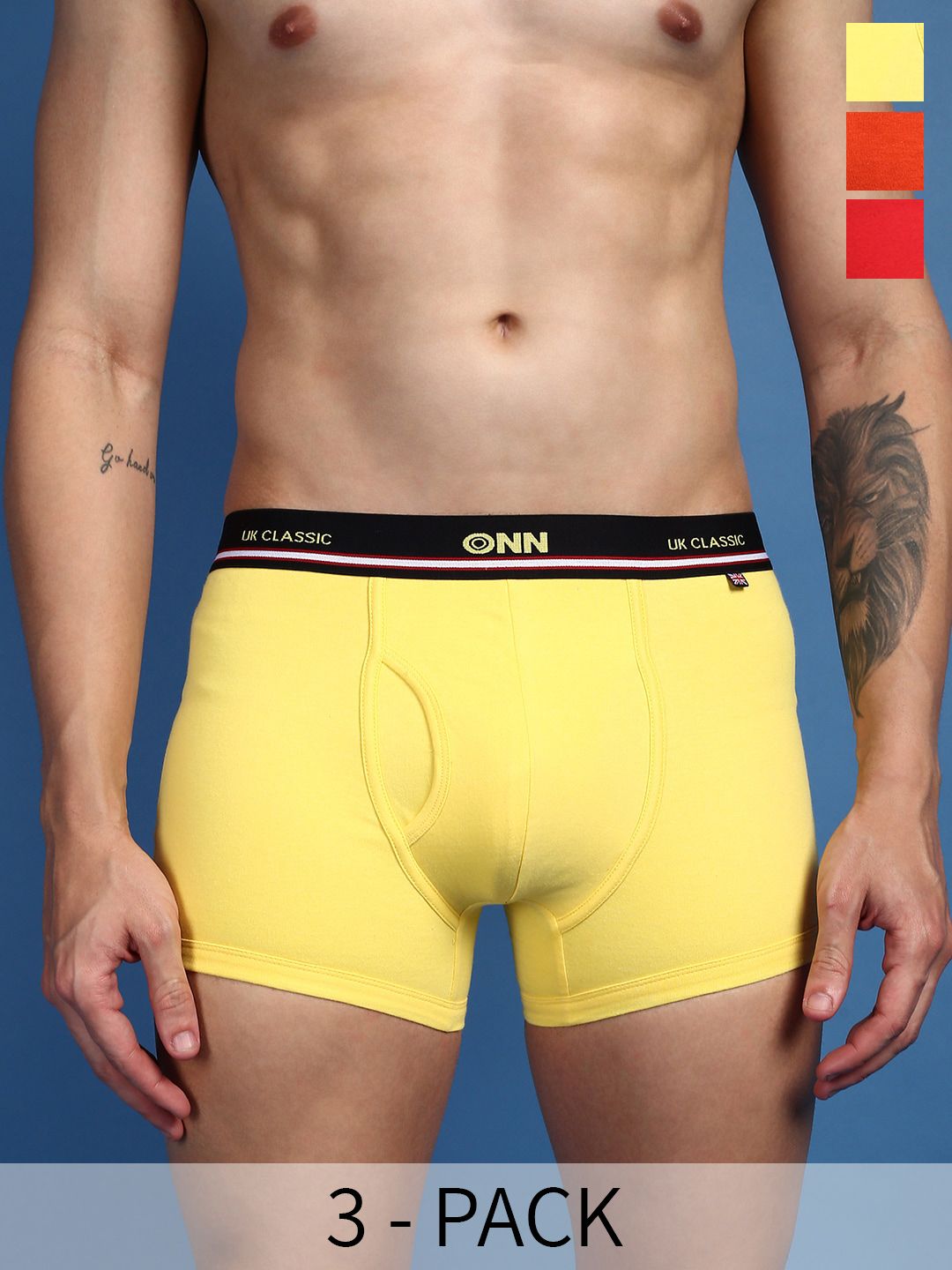 ONN Pack Of 3 Assorted Combed Cotton Mid-Rise Trunks ONN_UK_44_AST6_3PC