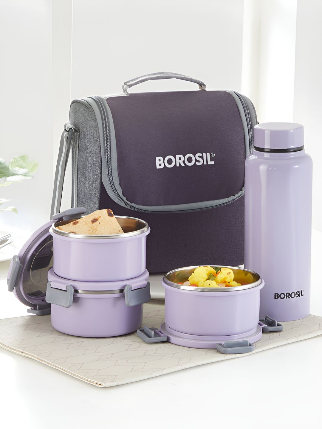 BOROSIL Glory Lavender 3 Pcs Lavender Colored Stainless Steel Lunch Box -280ml
