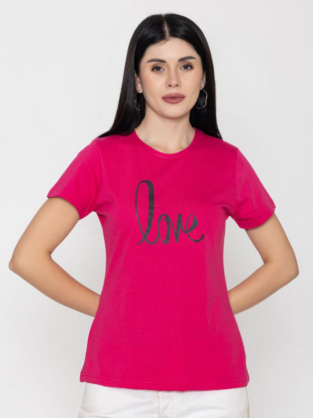 TITTLI Women Round Neck Typography Print Pure Cotton Casual T-Shirt