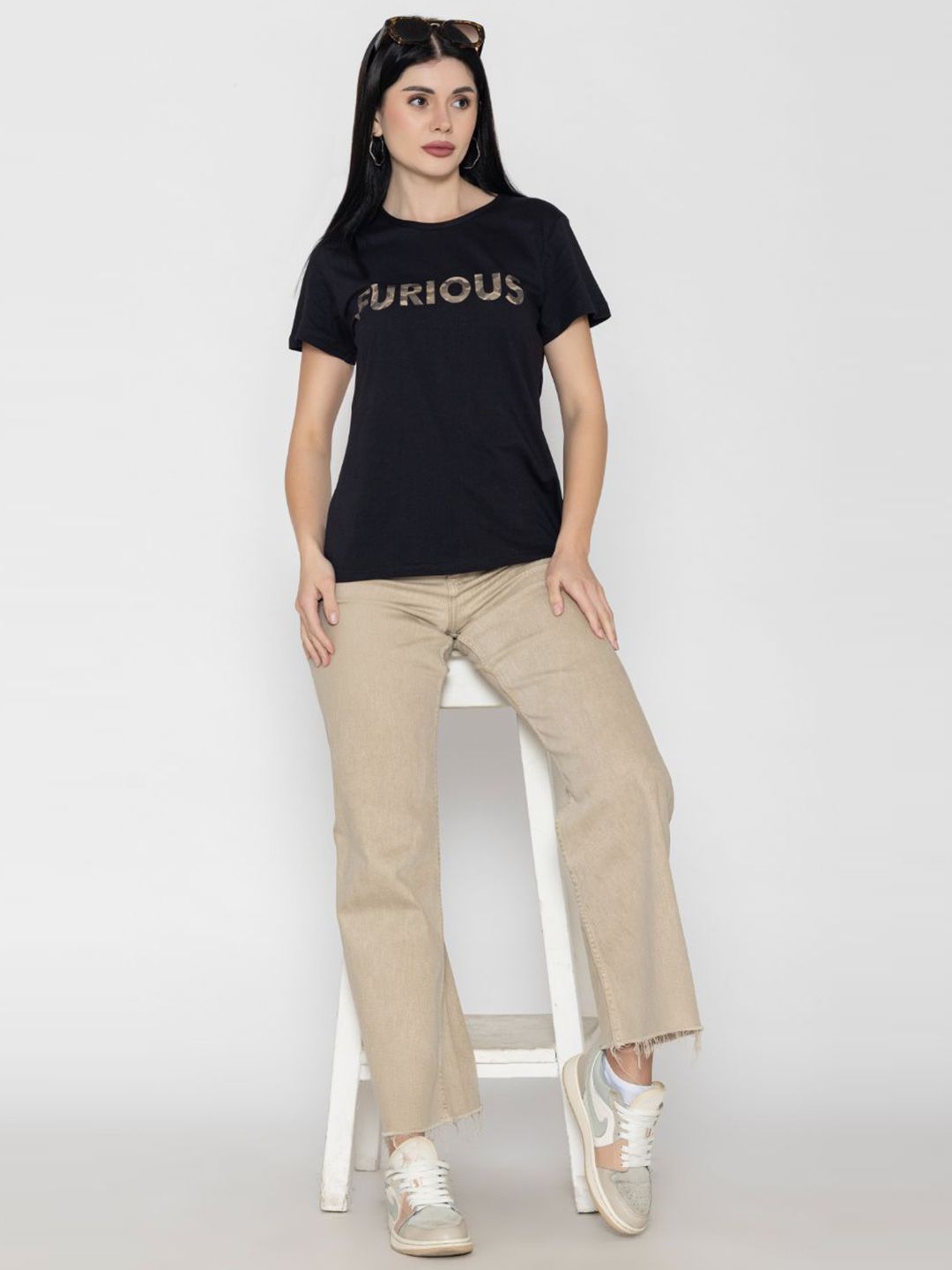 TITTLI Women Round Neck Typography Print Pure Cotton Casual T-Shirt