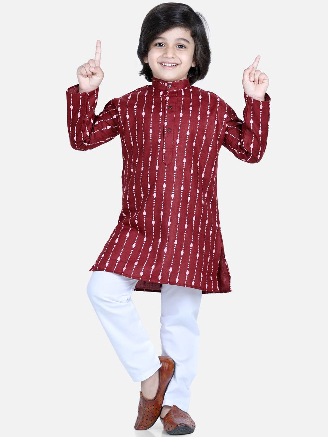 BownBee Boys Abstract Printed Band Collar Regular Pure Cotton Straight Kurta With Pyjamas