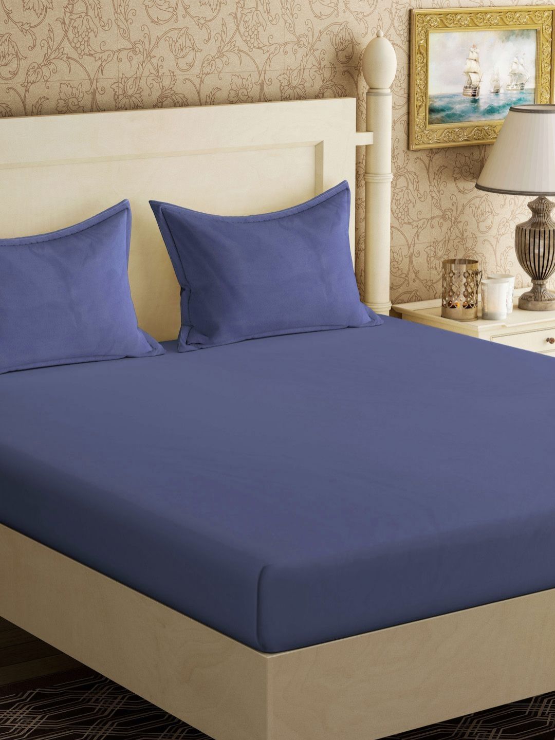 Buy KLOTTHE Blue Cotton 300 TC King Bedsheet With 2 Pillow Covers 98 X 89 Inches -  - Home for Unisex