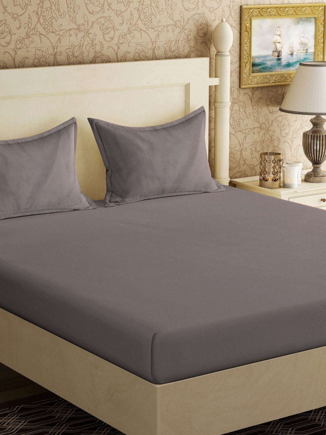 Buy KLOTTHE Grey Solid 300 TC Cotton Blend Double King Bedsheet With 2 Pillow Covers -  - Home for Unisex