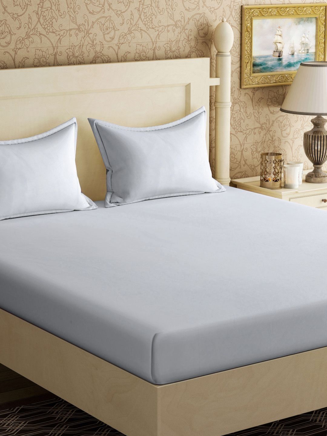 Buy KLOTTHE Grey Cotton 300 TC King Bedsheet With 2 Pillow Covers 98 X 89 Inches -  - Home for Unisex