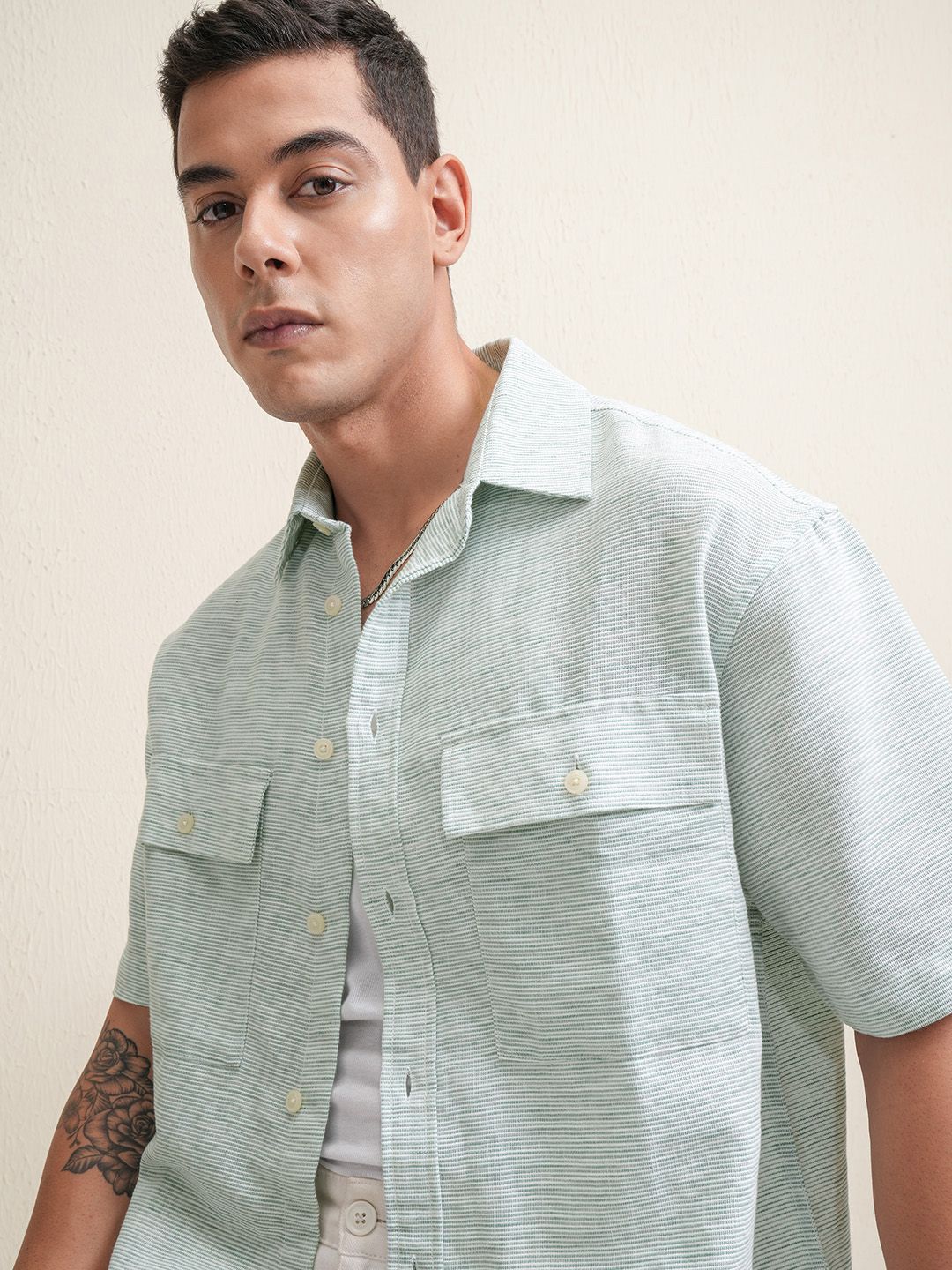 LOCOMOTIVE Premium Men Dobby Textured Pocket Oversized Casual Shirt